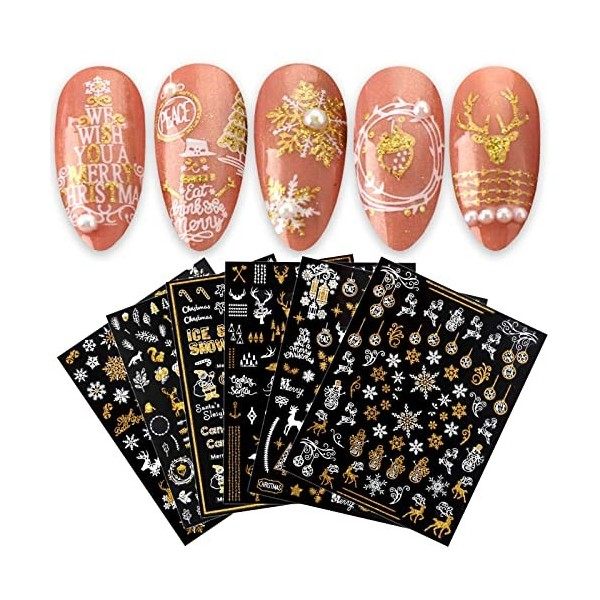 JMEOWIO Noel Stickers Ongles Nail Art 9 Feuilles Autocollants Ongles Autoadhésif Deco Ongle Nail Art Design Manucure