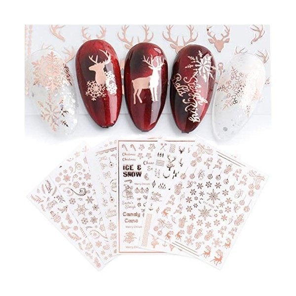 JMEOWIO Noel Stickers Ongles Nail Art 9 Feuilles Autocollants Ongles Autoadhésif Deco Ongle Nail Art Design Manucure