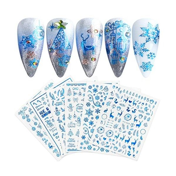 JMEOWIO Noel Stickers Ongles Nail Art 9 Feuilles Autocollants Ongles Autoadhésif Deco Ongle Nail Art Design Manucure