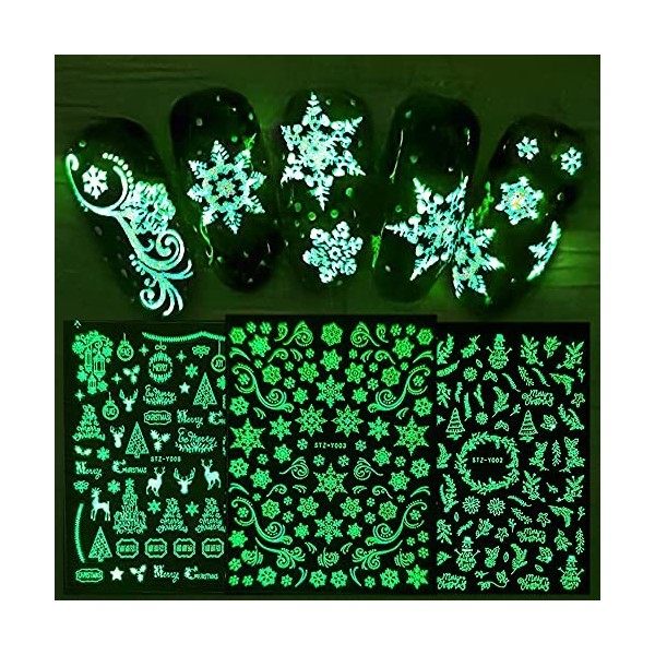 JMEOWIO Noel Stickers Ongles Nail Art 9 Feuilles Autocollants Ongles Autoadhésif Deco Ongle Nail Art Design Manucure