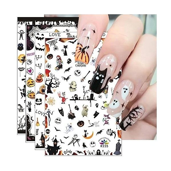 JMEOWIO Halloween Stickers Ongles Nail Art 8 Feuilles Autocollants Ongles Autoadhésif Deco Ongle Nail Art Design Manucure