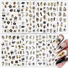 9 Feuilles Autocollants pour Ongles Motif Fleurs Stickers Nail Art Rétro Auto-adhésif Decals Motif Fleurs DIY pour Décoration