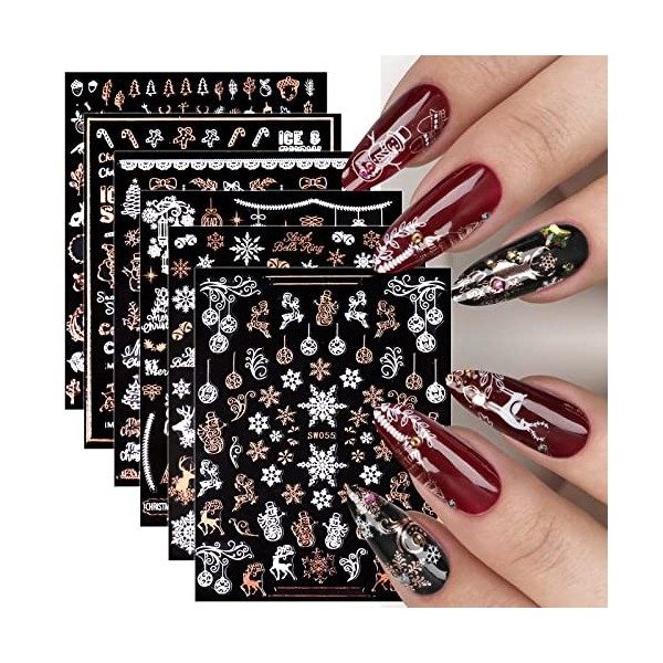 JMEOWIO Noel Stickers Ongles Nail Art 9 Feuilles Autocollants Ongles Autoadhésif Deco Ongle Nail Art Design Manucure