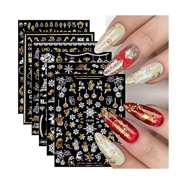 JMEOWIO Noel Stickers Ongles Nail Art 9 Feuilles Autocollants Ongles Autoadhésif Deco Ongle Nail Art Design Manucure