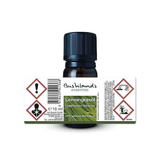 Buschlands essentials Huile essentielle de citronnelle 10 ml 100 % naturelle