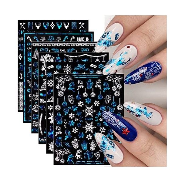 JMEOWIO Noel Stickers Ongles Nail Art 9 Feuilles Autocollants Ongles Autoadhésif Deco Ongle Nail Art Design Manucure