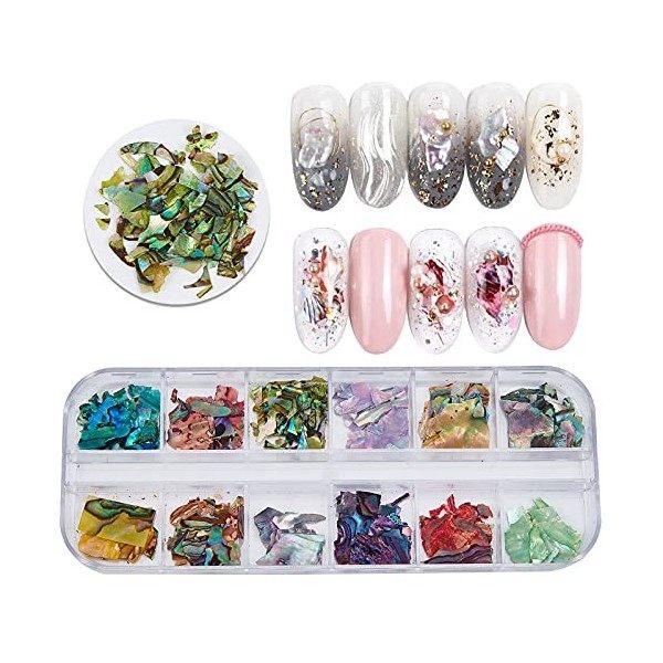 NICENEEDEDTranches de Coquillages Irréguliers DOrmeau 12 couleurs, 3D Nail Art Shell Piece Nail Patch Sirène Flocons pour Na