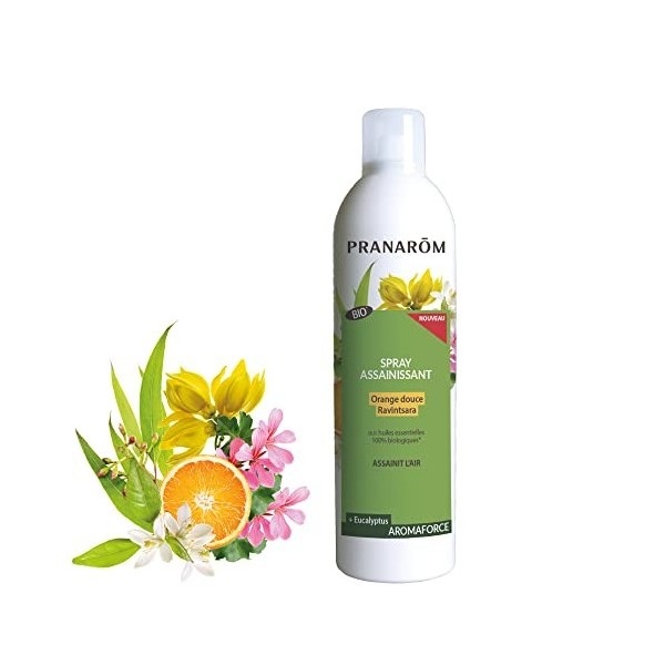 PRANARÔM - Aromaforce - Spray Assainissant Aux Huiles Essentielles Bio - Orange Douce Et Ravintsara - Assainit Et Purifie LA