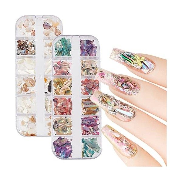 NICENEEDEDTranches de Coquillages Irréguliers DOrmeau 12 couleurs, 3D Nail Art Shell Piece Nail Patch Sirène Flocons pour Na