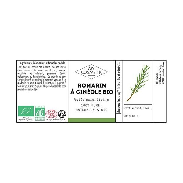 Huile essentielle de Romarin à cinéole bio 10ml MyCosmetik