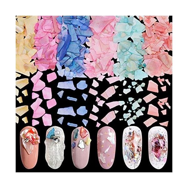 NICENEEDEDTranches de Coquillages Irréguliers DOrmeau 12 couleurs, 3D Nail Art Shell Piece Nail Patch Sirène Flocons pour Na