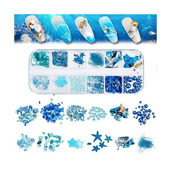 NICENEEDEDTranches de Coquillages Irréguliers DOrmeau 12 couleurs, 3D Nail Art Shell Piece Nail Patch Sirène Flocons pour Na