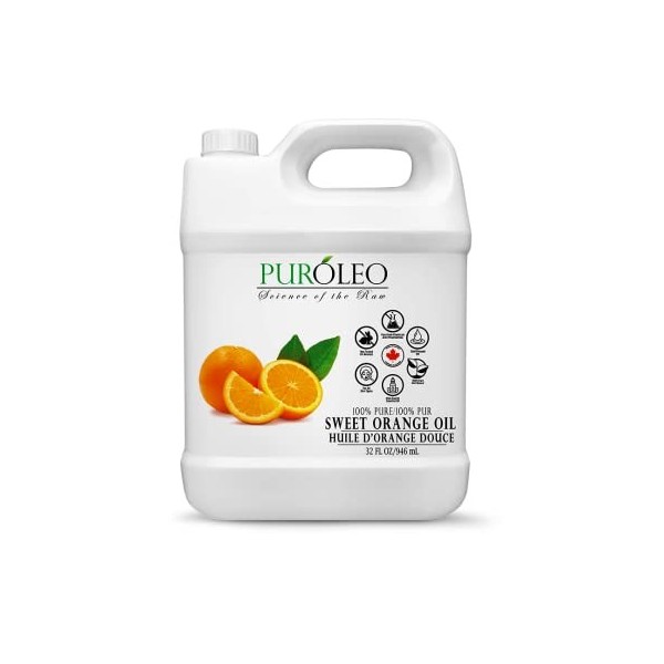 PUROLEO Sweet Orange Essential Oil 946 ml Lot de 1 Made In Canada 100% Pure Therapeutic Grade for DIY Personal Care, Clea