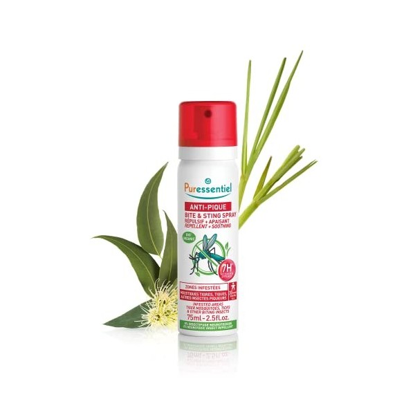 Puressentiel - Spray Répulsif Apaisant anti-moustiques et tiques - Corps et visage - Zone infestée tempérée et tropicale - Ac