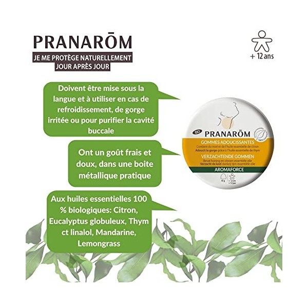 PRANARÔM - Aromaforce - Gommes Adoucissantes - Compléments Alimentaires Aux Huiles Essentielles - Citron, Miel & Thym - Apais