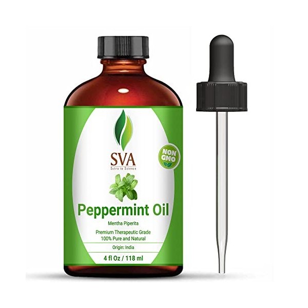 SVA ORGANICS Huile essentielle de menthe poivrée biologique 113,4 g USDA 100% pure de qualité thérapeutique naturelle avec co