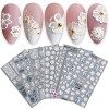 JMEOWIO 3D Fleur Stickers Ongles Nail Art 7 Feuilles Autocollants Ongles Autoadhésif 5D Deco Ongle Nail Art Design Manucure