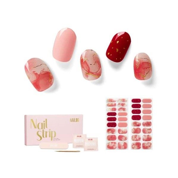 NAILOG Autocollants à Ongle, 34Pcs Nail Art Decal Strip Gel Vernis Adhésif Semi-Permanents de Qualité Professionnell avec Fin