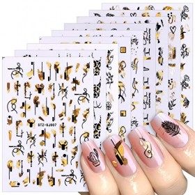 Kalolary 18 Feuilles dAutocollants dArt dOngle, Amusement Stickers Ongles 3D Auto-Adhésif Abstrait Visage Dame Design Noir