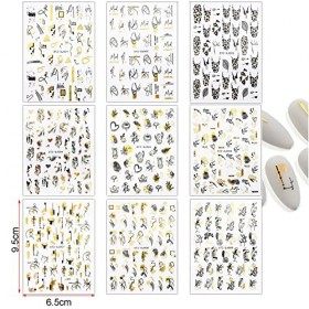 9 Pcs Nail Art Stickers Set,3D Design Stickers Ongles,Auto-Adhésif Nail Art Stickers Plusieurs Motifs,DIY Conception Nail Déc
