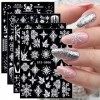 JMEOWIO 3D Noel Stickers Ongles Nail Art Autocollants Ongles Autoadhésif Deco Ongle Nail Art 5D Flocon de Neige Design Manucu