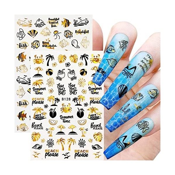 JMEOWIO Marine Stickers Ongles Nail Art 12 Feuilles Autocollants Ongles Autoadhésif Deco Ongle Nail Art Design Manucure