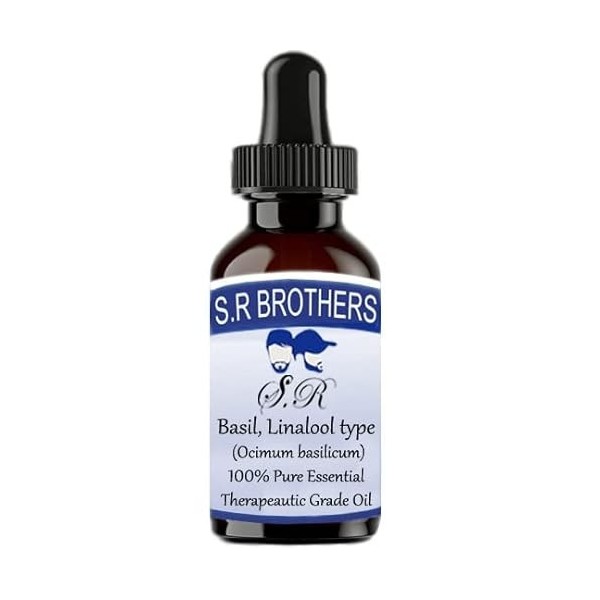 S.R Brothers Basil,Linalool Ocimum basilicum Pure & Natural Therapeutic Grade Essential Oils 15ml PLASTIC With Dropper