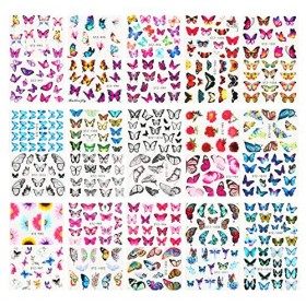 Le Fu Li Lot de 30 feuilles dautocollants pour nail art - Motif papillon et fleurs - Pour manucure, ongles dorteils