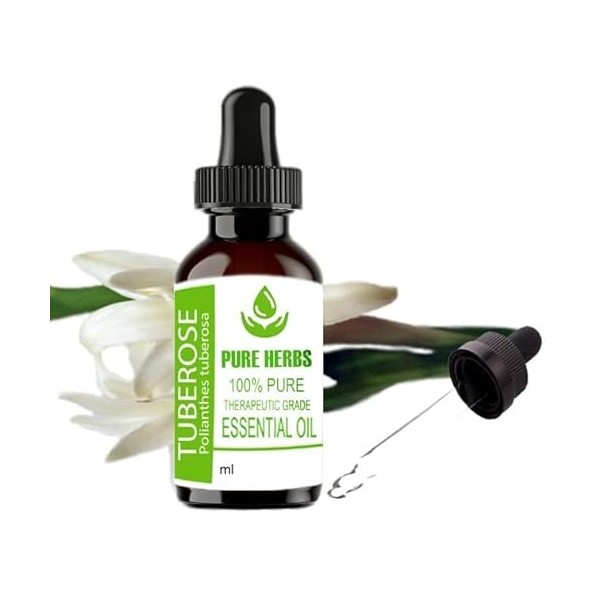 Pure Herbs Tuberose Pollanthes Tuberose Pure & Natural Essential Oils 15ml PLASTIC With Dropper