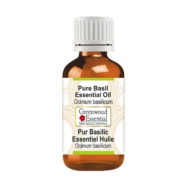 Greenwood Essential Pur Basilic Huile Essentielle Ocimum basilicum Naturelle de Qualité Thérapeutique Distillée à la Vapeur