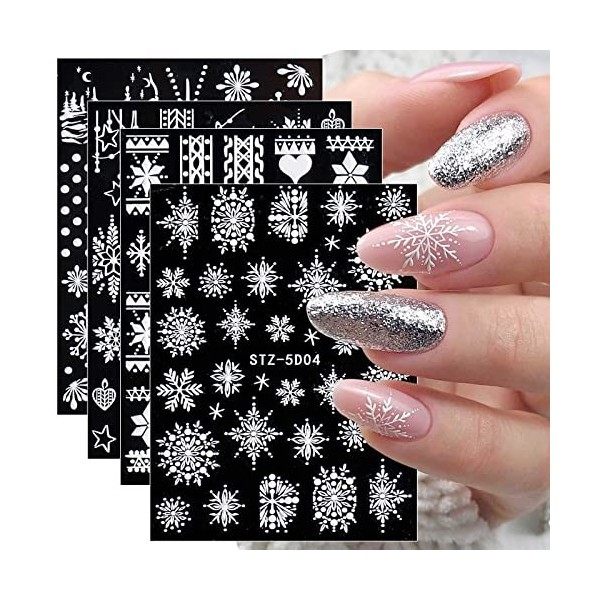 JMEOWIO 3D Printemps Fleur Stickers Ongles Nail Art, Autocollants Ongles Autoadhésif 5D Deco Ongle Nail Art Design Manucure 4