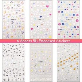 Owelth 6 Feuilles Stickers Ongles, 5D Autocollant Ongle Nail Art Autoadhésif, Nail Art Stickers for Girls Women, Stickers Ong
