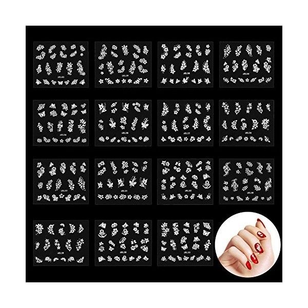 Stickers Ongle, Diealles 50 Feuilles Autocollants à Ongles de Couleurs Mélangées 3D Fleur Nail Art Sticker Autocollant Dastu