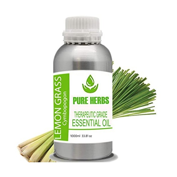 Pure Herbs Huile essentielle de citronnelle CYMBOPOGON pure et naturelle de qualité thérapeutique 500 ml