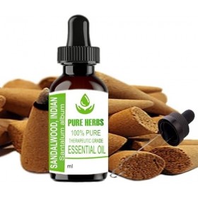 Pure Herbs Sandalwood Indian Santalum Album Pure & Natural Essential Oils 30ml PLASTIC With Dropper