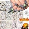 Kalolary 12Pcs Halloween Nail Art Autocollant Ensemble Deau Autocollants Pour Ongles Transfert Deau Decal Beauté Pour Les F