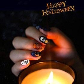 Kalolary 12Pcs Halloween Nail Art Autocollant Ensemble Deau Autocollants Pour Ongles Transfert Deau Decal Beauté Pour Les F