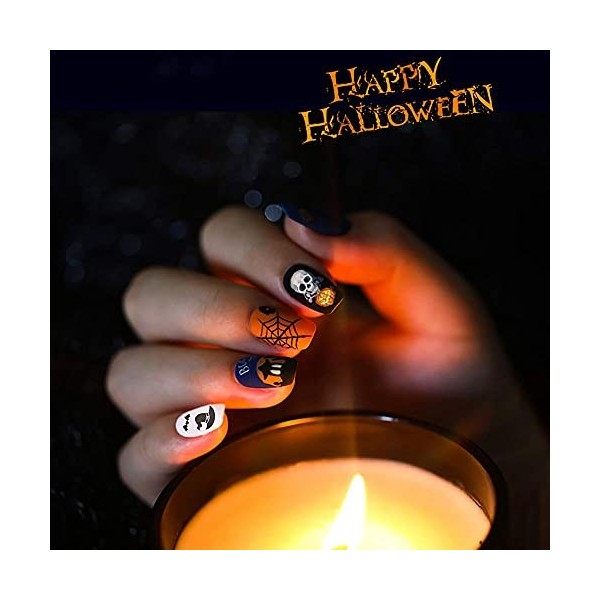 Kalolary 12Pcs Halloween Nail Art Autocollant Ensemble Deau Autocollants Pour Ongles Transfert Deau Decal Beauté Pour Les F