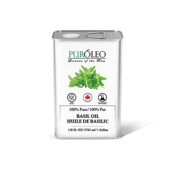 PUROLEO Basil Essential Oil 32 Fl Oz/946 ML Made In Canada 100% Pure, Natural and Undiluted Aromatherapy Oil for Diffuser, 