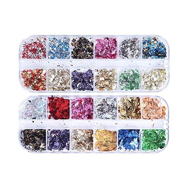 24 couleurs en aluminium holographique pour nail art - Paillettes 3D - Décoration pour ongles - Accessoires - Arc-en-ciel - A