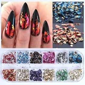 24 couleurs en aluminium holographique pour nail art - Paillettes 3D - Décoration pour ongles - Accessoires - Arc-en-ciel - A