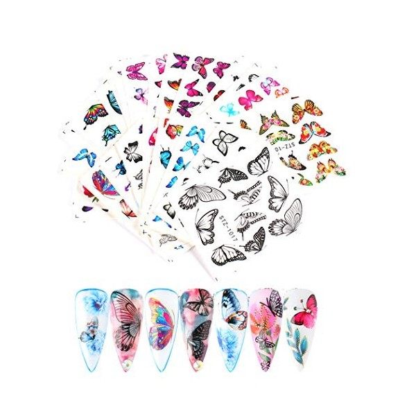 MWOOT 30 Feuilles Papillon Nail Art Stickers Decals, Mixte Butterfly Autocollants de Transfert à Eau DOngles Décalcomanies P