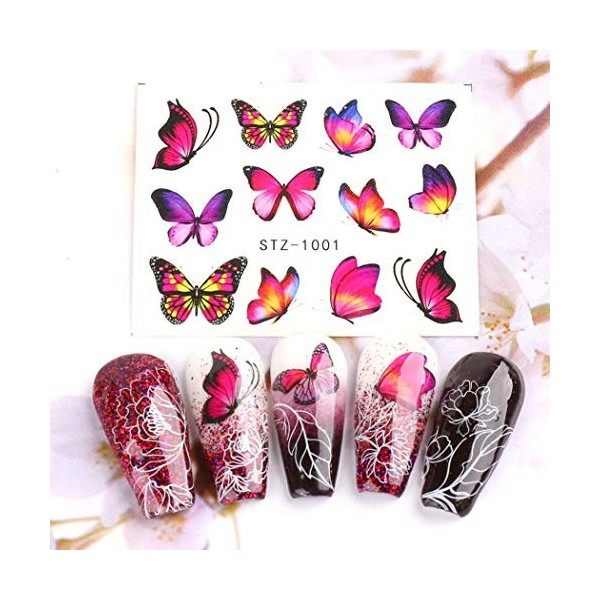 MWOOT 30 Feuilles Papillon Nail Art Stickers Decals, Mixte Butterfly Autocollants de Transfert à Eau DOngles Décalcomanies P