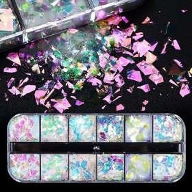 JMEOWIO 12 Grilles Sirène Paillettes Ongles Nail Art Deco Ongle Nail Art Design Manucure