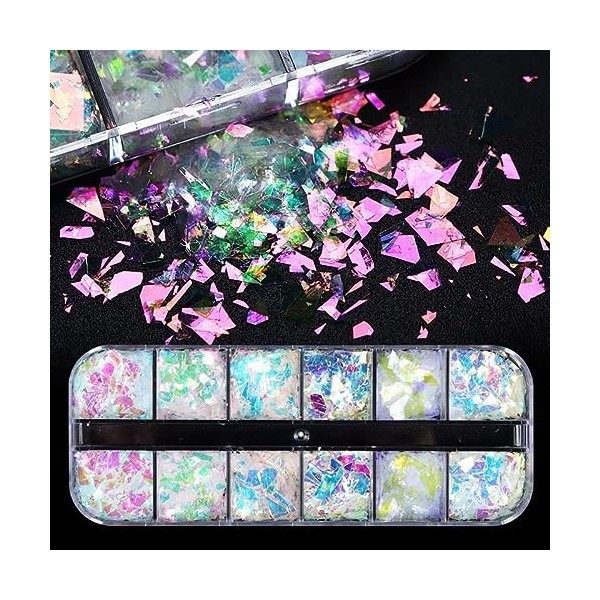 JMEOWIO 12 Grilles Sirène Paillettes Ongles Nail Art Deco Ongle Nail Art Design Manucure