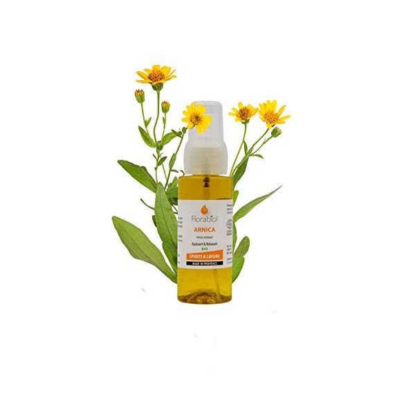 Huile végétale dArnica- 50 ml - FLORABIOL, Certifiée bio par Ecocert, Cosmos Organic, macération longue