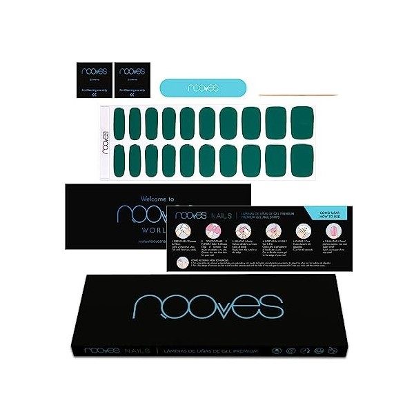 NOOVES NAILS Feuilles à Ongles en Gel Précuré Premium - Emerald Oasis - Vert | Bandes À Ongles Gel Semi-Permanent| Autocollan