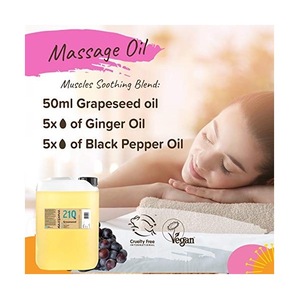 Naissance Huile de Pépins de Raisin No. 210 - 5 litres - 100% pure et naturelle, odeur neutre, huile légère, fine et soyeus