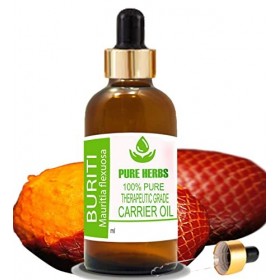 Pure Herbs Buriti Oil Mauritia flexuosa Huiles de support pures et naturelles de qualité thérapeutique avec compte-gouttes 
