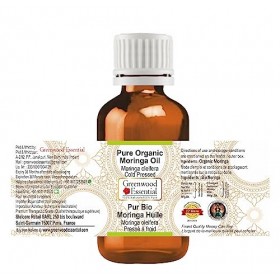 Greenwood Essential Pur Bio Moringa Huile Moringa oleifera 100% Naturelle de qualité Thérapeutique pressée à froid pour les